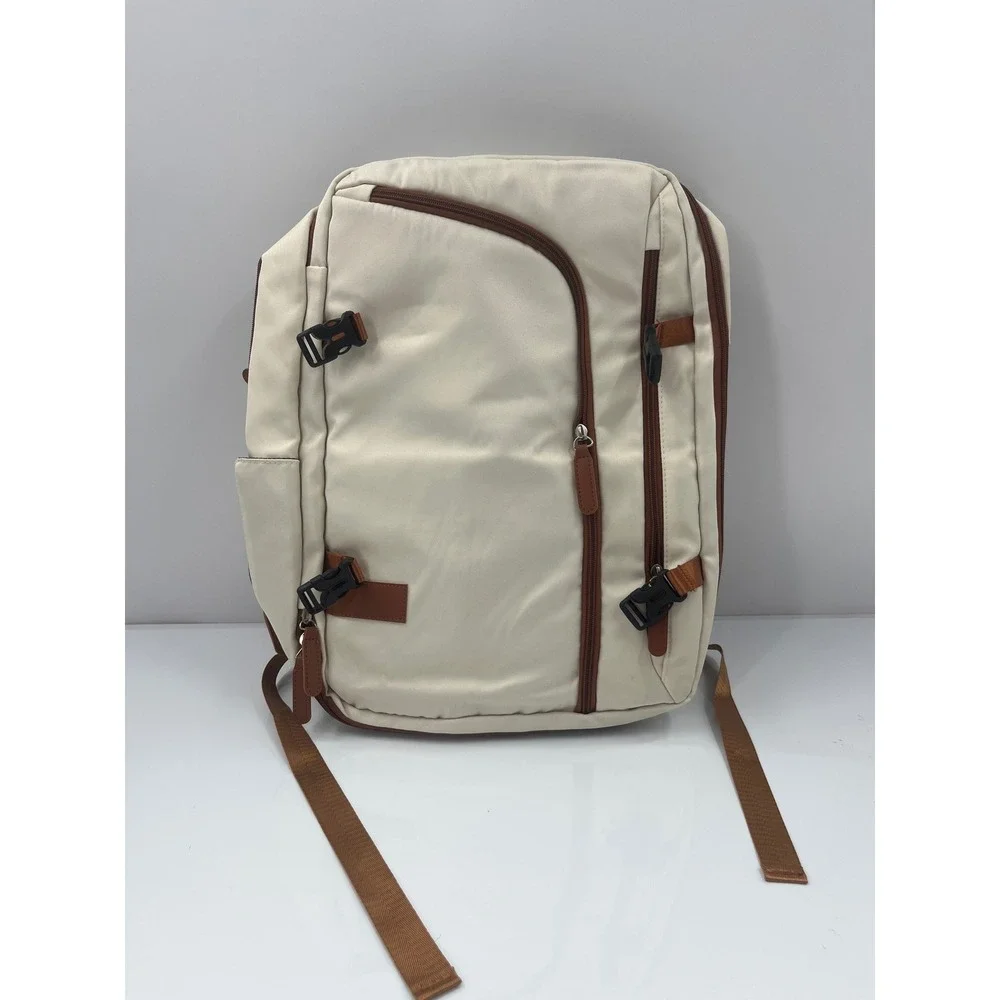Unbranded Cream Brown Expandable Laptop Travel Backpack USB Port 17in